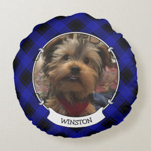 Coussins Ronds Cadre photo Cute Custom 2 bleu et noir plaid
