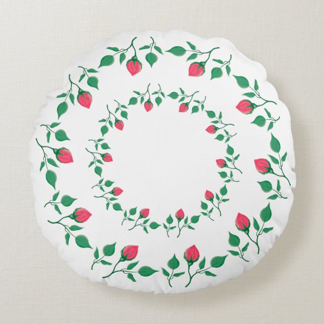 Coussins Ronds Cadre rond fleuri avec fleurs roses (Devant)