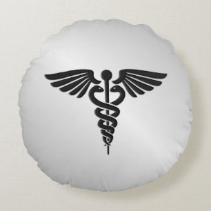 Coussins Ronds Caducée Médicale en argent