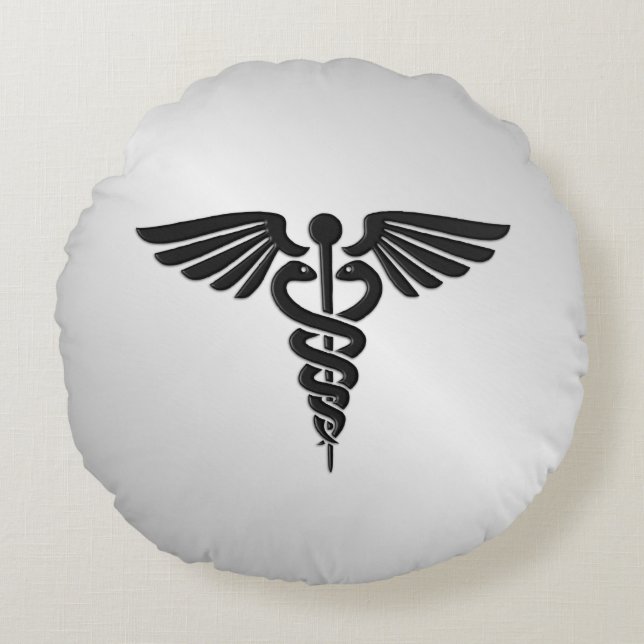 Coussins Ronds Caducée Médicale en argent (Devant)