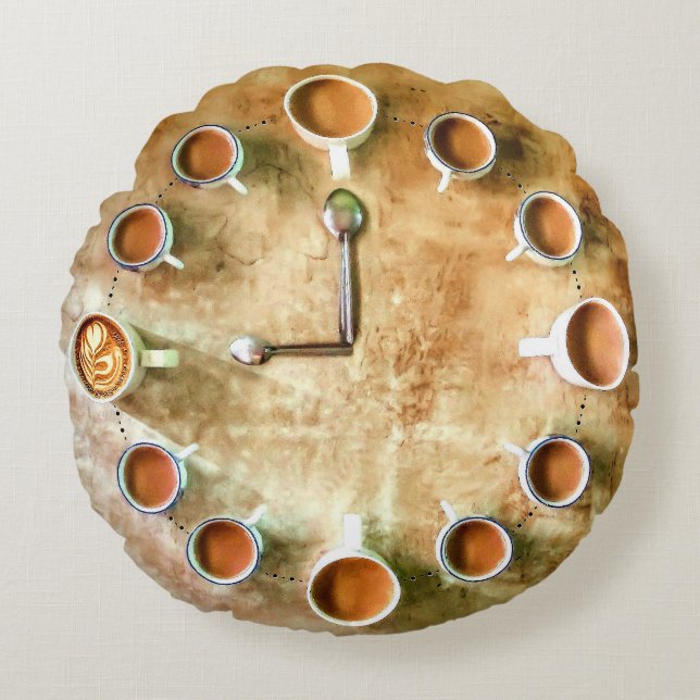 Coussins Ronds Café café heure horloge rustique brun (Devant)