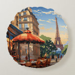 Coussins Ronds Café français coloré Eifel Tower Paris France<br><div class="desc">Café français coloré Eifel Tower Paris France Jetez un oreiller Coussin dispose d'un café français coloré et d'une architecture avec la tour Eifel dans l'arrière - plan. Créé par Evco Studio www.zazzle.com/store/evcostudio</div>