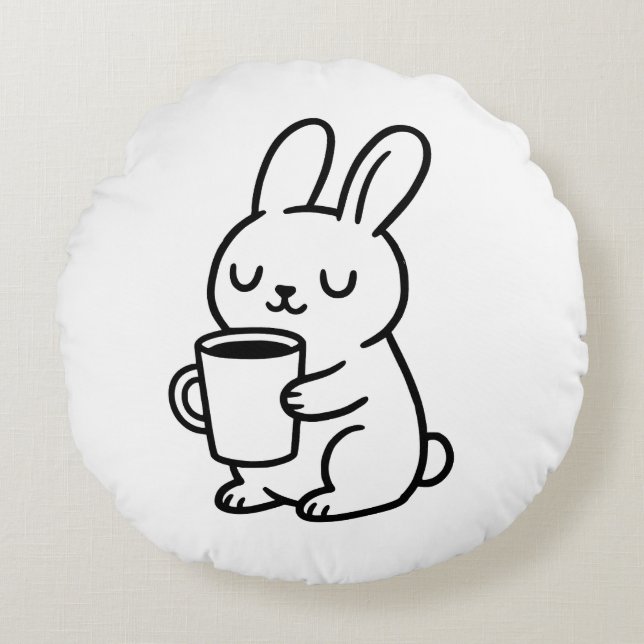 Coussins Ronds Café Lapin Cozy Doodle (Devant)