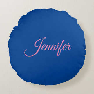 Coussins Ronds Calligraphie Elegant rose Bleu Nom personnalisé