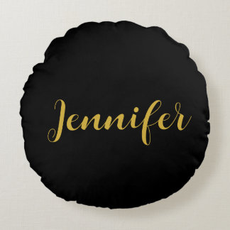 Coussins Ronds Calligraphie minimaliste moderne Nom Black Gold