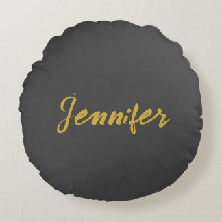Coussins Ronds Calligraphie minimaliste moderne Nom Gris Or