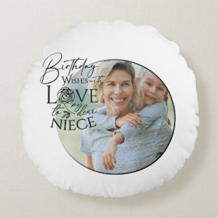 Coussins Ronds Calligraphie Photo personnalisée d'anniversaire po