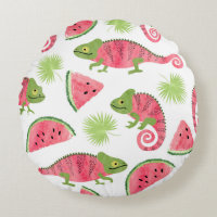 Caméléons tropicaux, pastèques : motif mignon