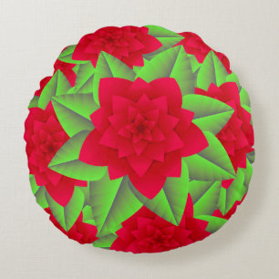 Coussins Ronds Camellias rouge foncé et Feuilles verts
