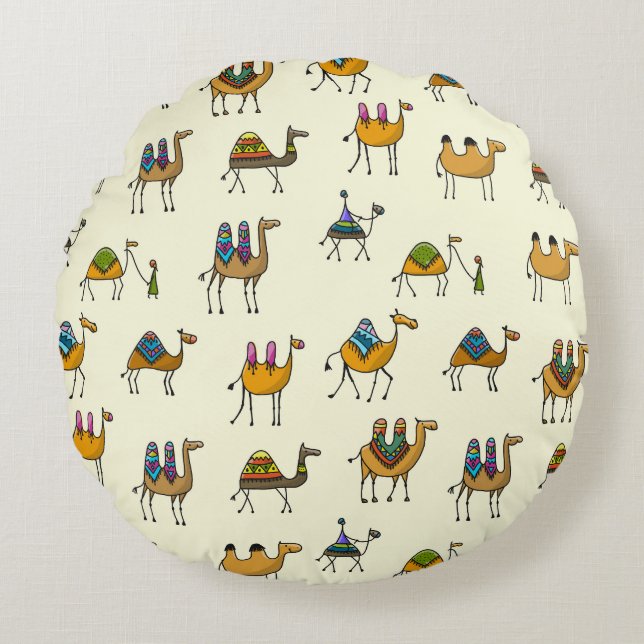 Coussins Ronds Camels Caravan Motif décoratif sans couture (Devant)