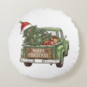 Coussins Ronds Camion de Noël Vintage Joyeux Noël Hommes Femmes