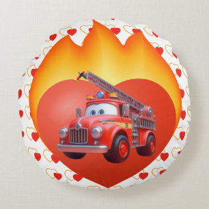 Coussins Ronds Camion de pompiers mignon pour la Saint-Valentin