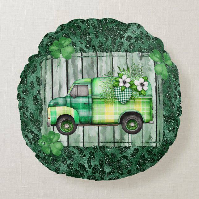 Coussins Ronds Camion Vintage de la Saint-Patrick (Devant)