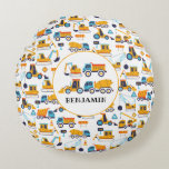 Coussins Ronds Camions de vidange de construction pour enfants Vé<br><div class="desc">Enfants Construction Camions de vidange véhicule personnalisé avec nom Coussin rond. Très coussin pour la chambre de votre enfant ! Avec des camions de construction dessinés à la main. (Camions conçus par syarifahbrit)</div>