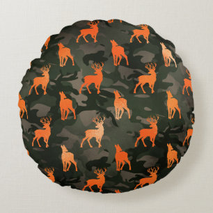 Coussins Ronds Camo noir avec Cerf orange