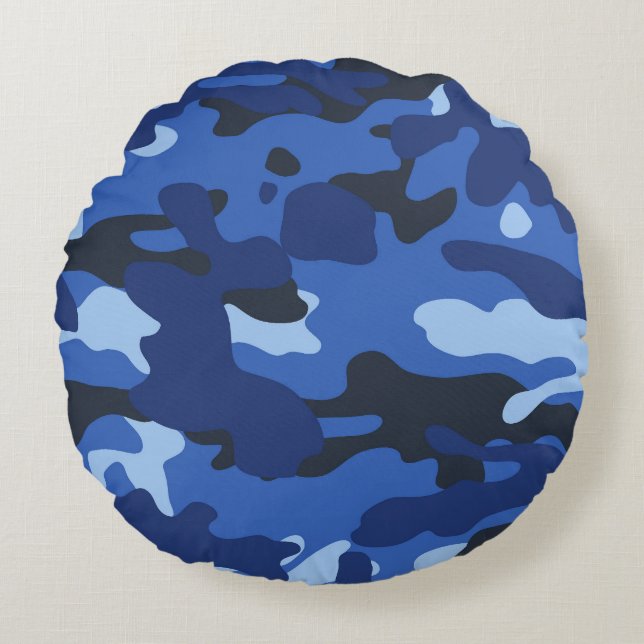 Coussins Ronds Camouflage Bleu Camo Motif de l'armée (Devant)
