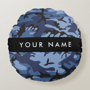 Coussins Ronds Camouflage bleu marine Votre nom Personnalisez
