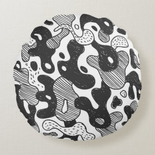 Coussins Ronds Camouflage de Doodle Abstrait style noir