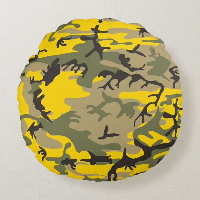 Coussins Ronds Camouflage jaune et vert, Militaire, Armée (Devant)