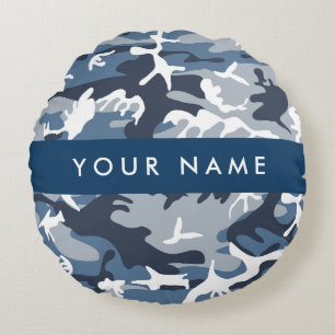 Coussins Ronds Camouflage neige hivernale bleue Personnalisez vot