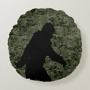 Coussins Ronds Camouflage numérique en silhouette noire Sasquatch
