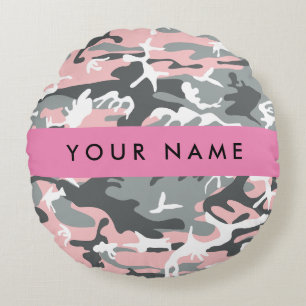 Coussins Ronds Camouflage rose et gris Personnalisez votre nom
