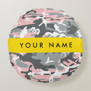Coussins Ronds Camouflage rose et gris Votre nom Personnalisez