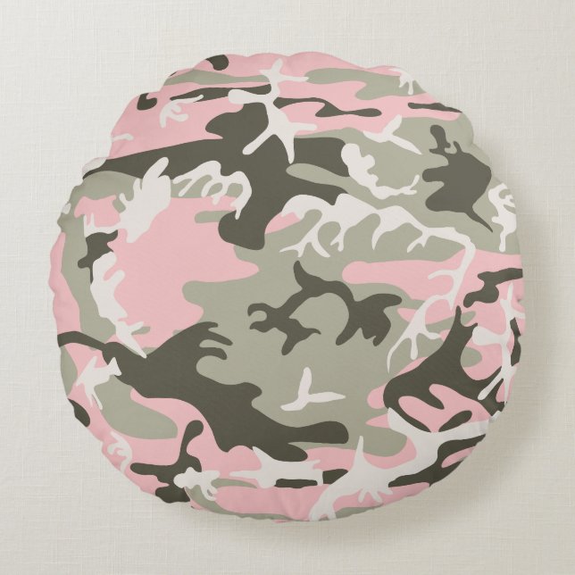 Coussins Ronds Camouflage rose et vert, Militaire, Armée (Devant)