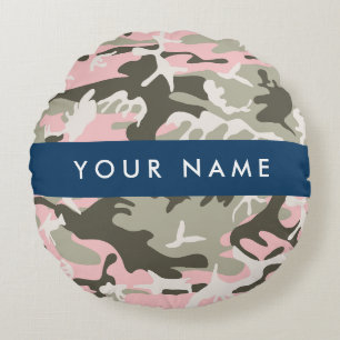 Coussins Ronds Camouflage Rose et Vert Personnalisez Votre nom