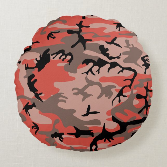 Coussins Ronds Camouflage rouge et Brown, Armée (Devant)