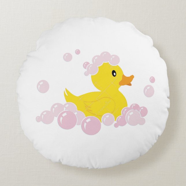 Coussins Ronds Canard dans des bulles roses (Devant)