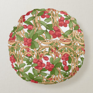 Coussins Ronds Canneberge motif transparente dans un panier en os