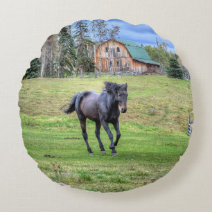 Coussins Ronds Canotage Cheval de Percheron Noir Equine Photo 2