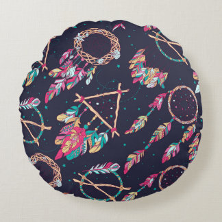 Coussins Ronds Capteurs de rêve : motif vintage sans soudure.