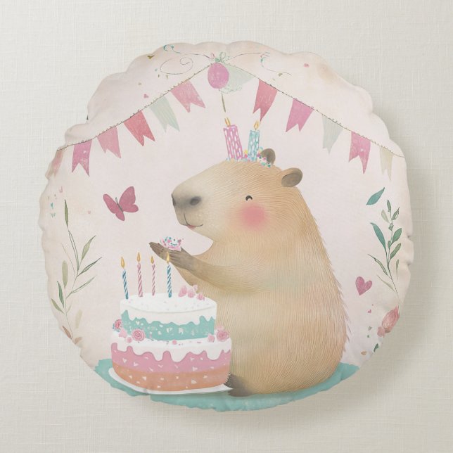 Coussins Ronds Capybara Anniversaire Bash Round Jeu d'oreiller (Devant)
