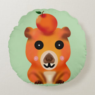 Coussins Ronds Capybara Mignon et Flou avec Orange   Ar Kawaii An