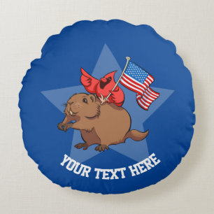 Coussins Ronds Cardinal Rouge & Groundhog USA Drapeau Drapeau Des