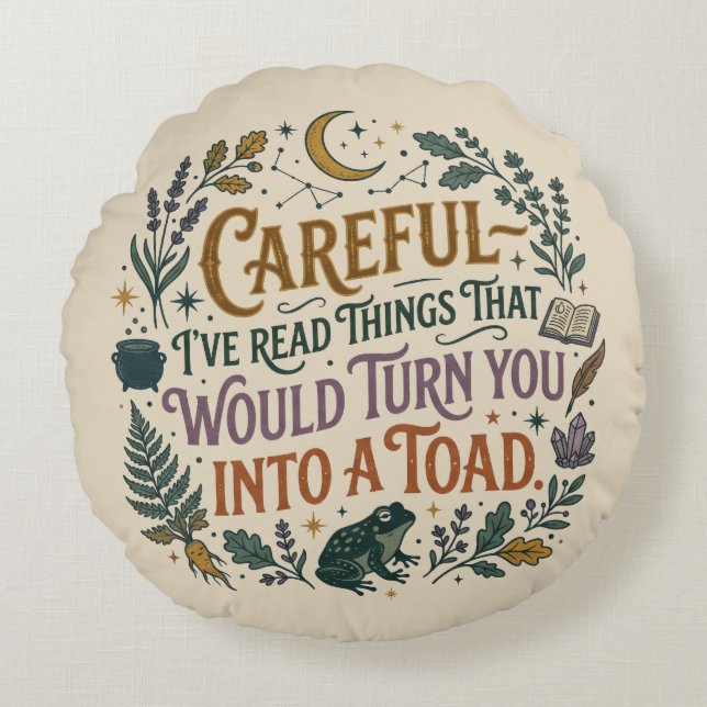 Coussins Ronds Careful I've Read Things Funny Book Witch Quote  (Devant)