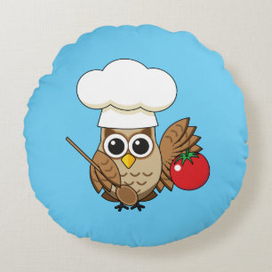 Coussins Ronds Caricature de Chouette à Cuisine mignonne