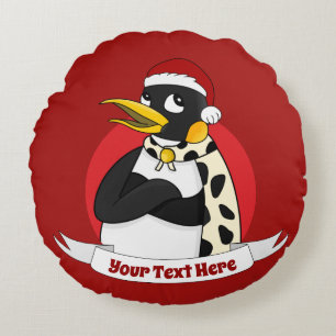 Coussins Ronds Caricature de Noël de l'empereur souriant Pingouin