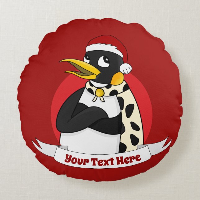 Coussins Ronds Caricature de Noël de l'empereur souriant Pingouin (Devant)