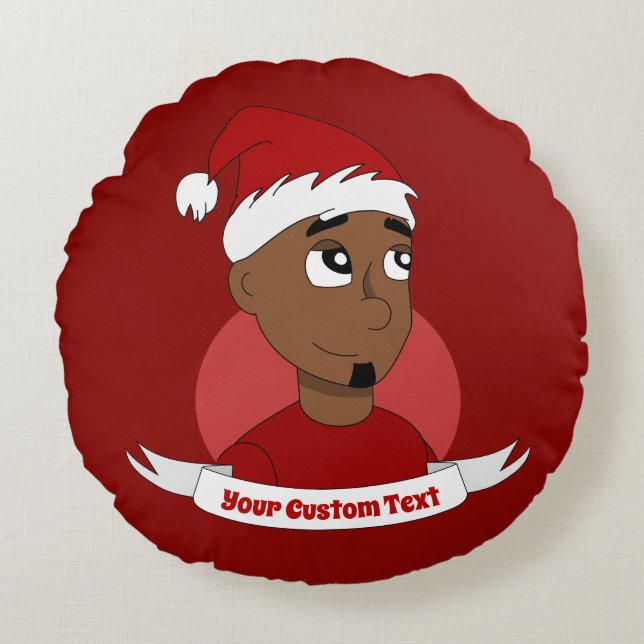 Coussins Ronds Caricature de Noël de l'homme souriant (Devant)