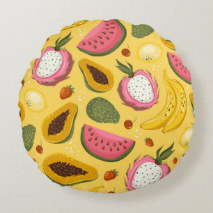 Coussins Ronds Caricature dessinée à la main, fruits d'été vintag