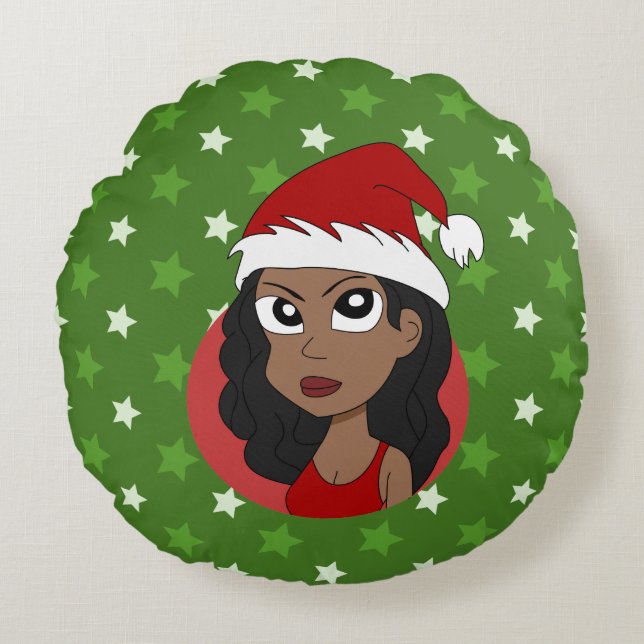 Coussins Ronds Caricature pour fille de Noël (Devant)