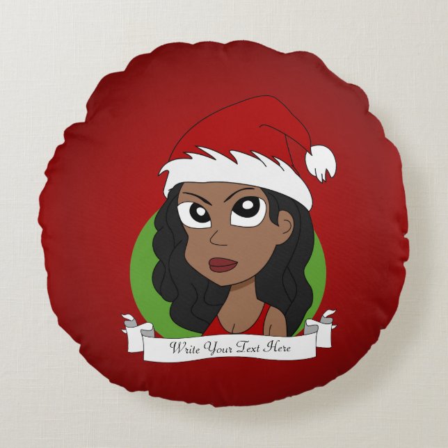Coussins Ronds Caricature pour fille de Noël (Devant)