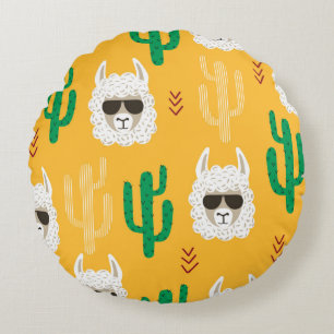 Coussins Ronds Caricature sans joint llama et motif de cactus en 