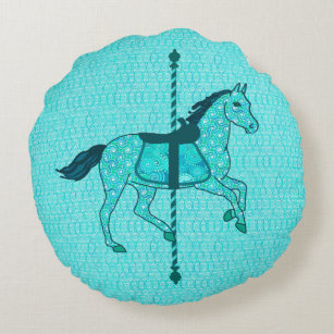 Coussins Ronds Carousel Horse - Turquoise et Aqua