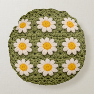 Coussins Ronds Carré de grand-mère Daisy verte Motif de crochet f