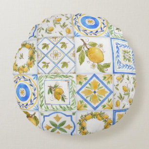 Coussins Ronds Carré Motif Sicilienne Lemons Watercolor