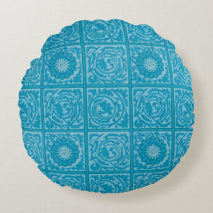 Coussins Ronds Carreau de motif vintage bleu de William Morris Di